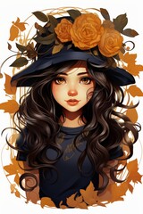 Autumnal Woman in Blue with Orange Accents