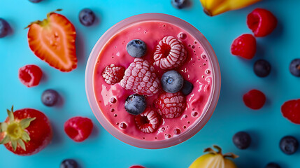 Delicious mixed berry smoothie in a bowl with fresh fruits