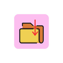 Icon of downloading files in folder. Document, project, data. Computing concept. Can be used for topics like new information, archive, business
