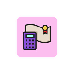 Icon of financial operation. Calculator, bank account, income. Economics concept. Can be used for topics like investment, budget, banking