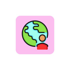 Icon of globe and person. Ecology, environment, planet.  Travelling concept. Can be used for topics like international business, global communication, tourism
