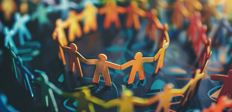 Colorful Paper Figures Holding Hands in a Circle. Concept of Unity and Community.