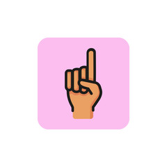 Index finger up line icon. Attention sign, pointing up, hand. Gesture concept. Can be used for topics like social network, mobile app, website.