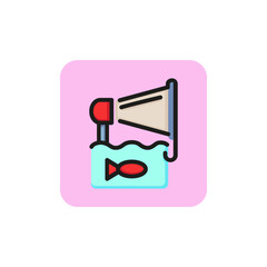 Line icon of megaphone as hook for fish. Advertising, announcement, propaganda. Promotion concept. For topics like seo, marketing, commerce