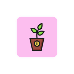 Line icon of potted plant. Houseplant, plant growth control, startup company. Growth concept. For topics like biology, business, nature