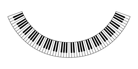 Curved piano keyboard, arch of a musical keyboard with eight octaves, in the shape of a smile. Bent and semicircle black and white keys of a piano keyboard. Isolated illustration. Vector. © Peter Hermes Furian