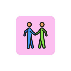 Line icon of two people shaking hands icon. Agreement, meeting, respect. Partnership concept. For topics like business, success, teamwork