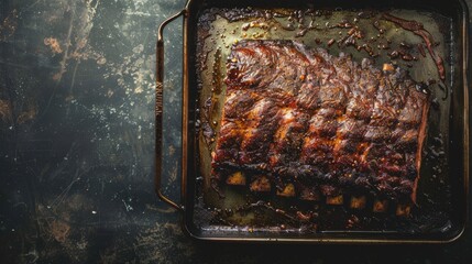 brisket on a pan with copy space. national brisket day background concept - Powered by Adobe