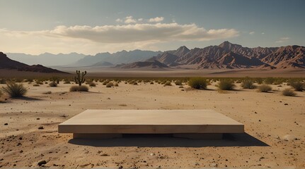 Empty Desert Stone Podium in Arid Landscape.generative.ai 