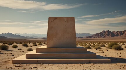 Empty Desert Stone Podium in Arid Landscape.generative.ai 