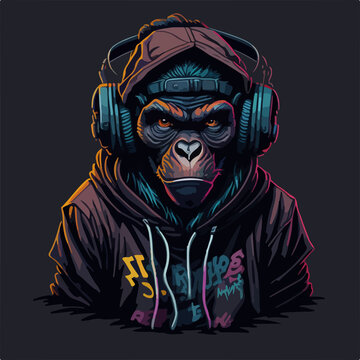 A funky t-shirt design featuring a mashup of bold typography and colorful graphics inspired by the world of rap and the wild jungle.