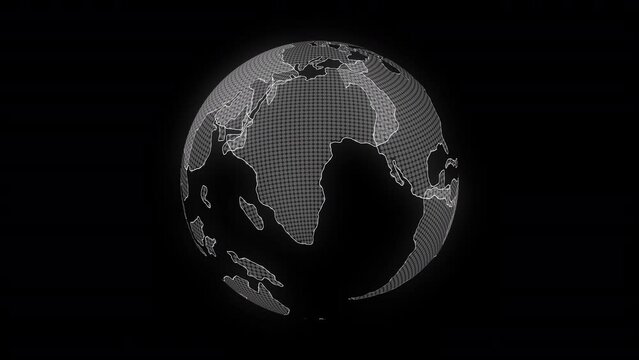 Holographic image of the earth rotating around an axis on a black background, 3D render.