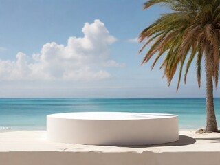 3d podium for photo of business with summer beach theme.