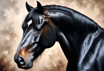 Oil painting black horse portrait creative extreme (1)