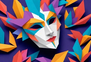 papercut illustration Venetian carnival AI image a