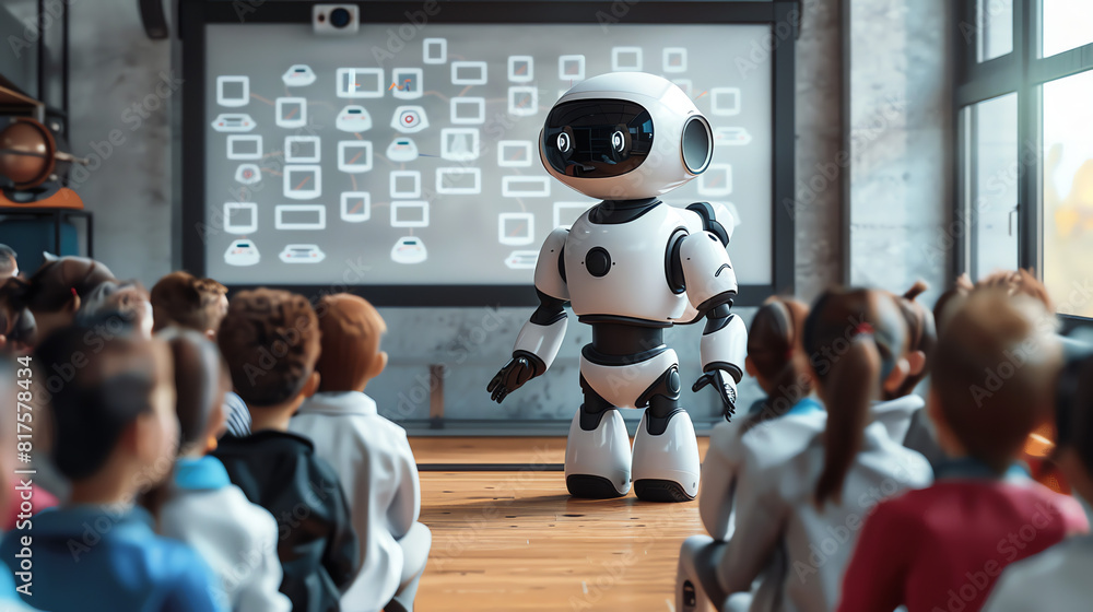 Aufkleber a robotic instructor engages a classroom of children during a technology lesson in a modern educatio