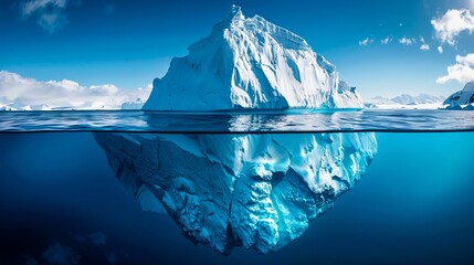 A large iceberg is seen floating in the water.