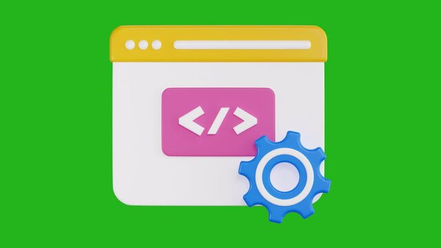3d animation of web development, design and development set, green background