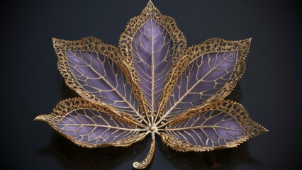 Ornate Gold and Purple Leaf-Inspired Decorative Object