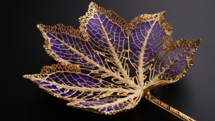 Intricately Designed Gold and Purple Leaf-Inspired Art Object
