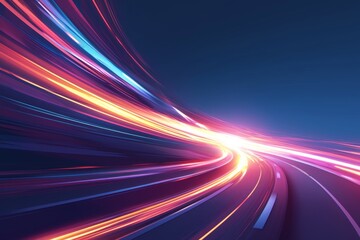 Abstract Speed Light Trails Effect Path, Fast Moving Neon Lights Future Technology Background, Future Virtual Reality, Motion Effect, Neon Glow Curves, Highway Speed Light, with Generated AI, 4K Digit