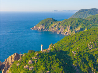 Aerial of Dai Lanh Lighthouse, Phu Yen province. This place is considered the first place to receive sunshine on the mainland of Vietnam.