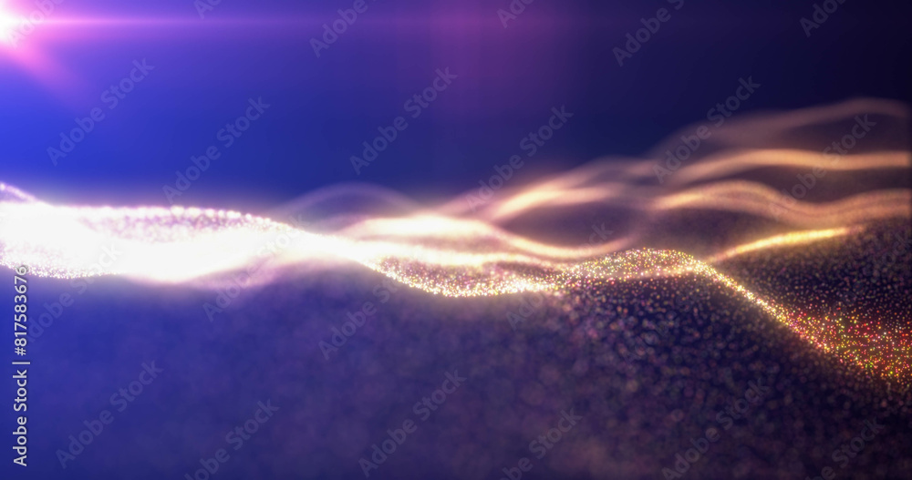 Poster yellow energy glowing magic waves from particles of lines with light rays. abstract background