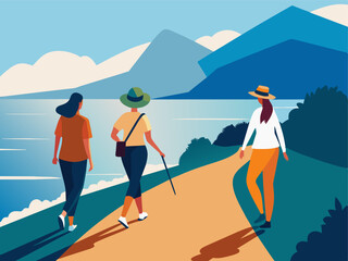 Coastal hiking women walking