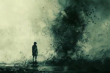 Obraz premium Isolated man in abstract background