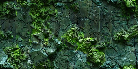 A close up of a green mossy rock wall.