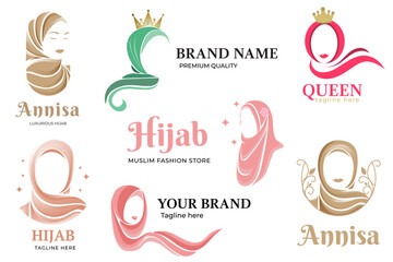 a set of premium hijab logo design template