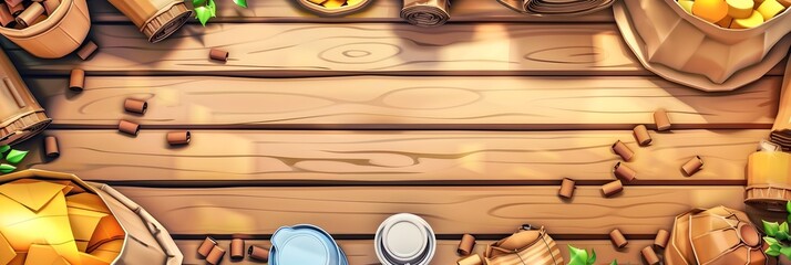 Eco Friendly Wood Workshop Tools and Materials on Rustic Wooden Background