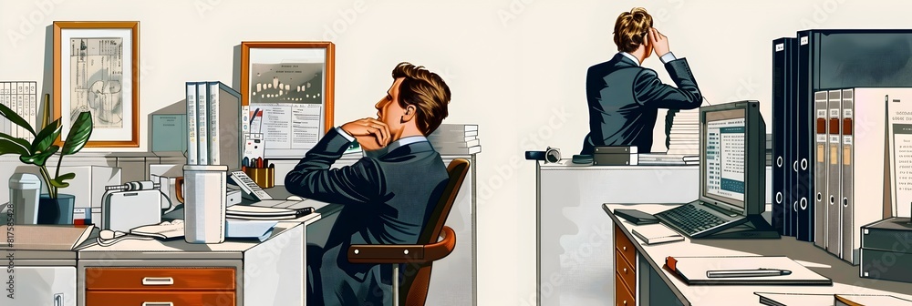 Poster efficient office manager overseeing tasks and workflow in a productive workspace