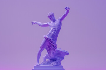 3d rendering of ancient  greek -roman  statue art  figure posture  . Creative concept colorful neon image with bright and violet or purple color background, fashionable, trendy ,isolated background