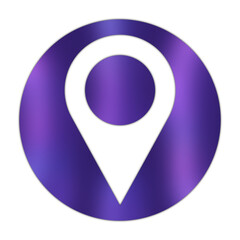 Glossy Violet Map Pointer Icon with Shadow Effect Isolated on White