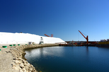 Harbor from the sea Salt Mining In Guerrero Negro In the Salt Pans Of The Lagoon Ojo De Liebre,...