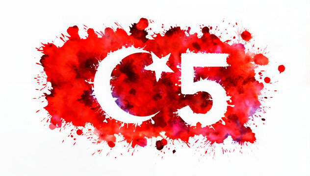 Number “5” with Turkish flag elements, symbolizing Turkey’s Democracy and National Unity Day on July 15. Ideal for commemorating this national holiday and related events. Includes copy space.
