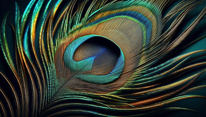 Obraz premium A detailed view of a peacock feather - Generative AI