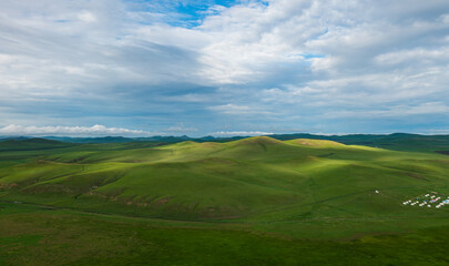 Fototapeta na wymiar Aerial photography of Ulagai Grassland in Inner Mongolia