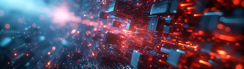 Obraz premium Mosaic of futuristic ideas An animation featuring a horizontal layout of polygons, each representing a futuristic idea, forming a mosaic that highlights their interconnected development, enhanced with