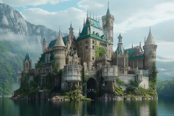 Obraz premium big fantasy medieval castle by generative ai