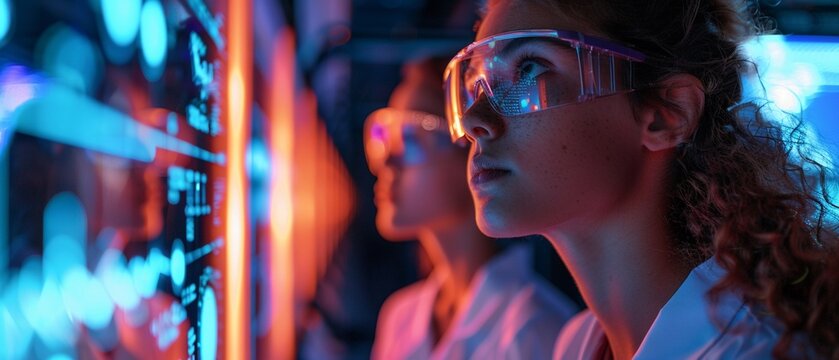 Girls in engineering education A group of girls in a futuristic classroom, engaged in handson engineering activities, showcasing the blend of creativity, concentration, and discovery in their educatio