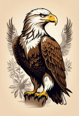 Fototapeta premium Majestic eagle in graphic style, sketch vintage illustration