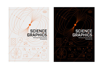 Science fiction future graphic design poster template elements line black orange line geometric futuristic technology space SF tech infinite shape circle human universe expansion extend worm hole