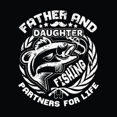 father and daughter fishing partners for life -vector