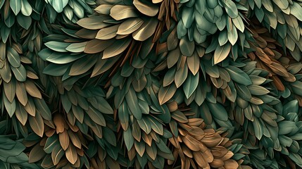 An organic pattern of leaf-like structures in a dense, overlapping arrangement, rendered in shades of green and brown. 32k, full ultra HD, high resolution