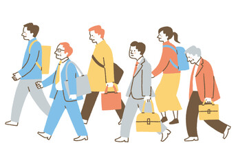 Company employees and students on their way to work or commute_Color