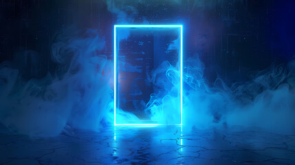 Abstract neon background with glowing square frame