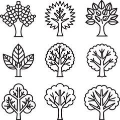 set of tree illustration isolated in white background