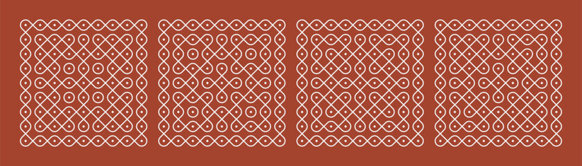Indian Traditional and Cultural pulli or sikku Kolam design vector, set of editable home decor patterns.